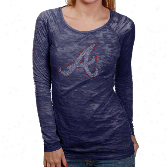 Touch By Alyssa Milano Atlanta Braves Ladies Navy Crystal Premium Long Sleeve T-shirt