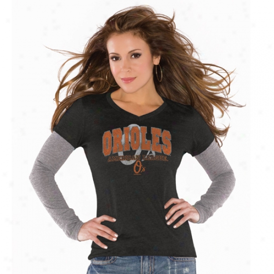 Touch By Alyssa Milano Baltimore Orioles Ladies Charcoal Double V Triblend Premium T-shirt