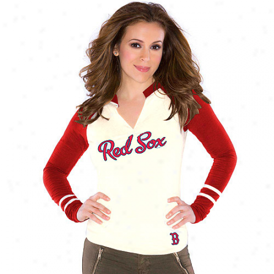 Touch By Alyssa Milano Boston Red Soox Ladies Sporfs Envy Long Sleeve Slub T-shirt - Cream