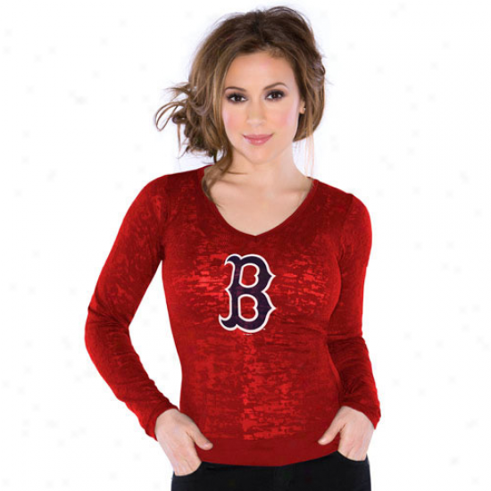 Touch By Alyssa Milano Boston Red Sox Ladies Burnout Thermal V-neck Long Sleeve Premium T-shirt - Red