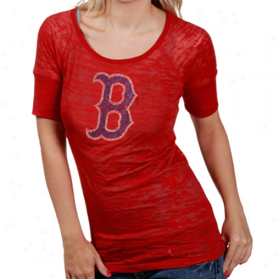 Touch By Alyssa Milano Boston Red Sox Ladies Red Crystal Premium 1/4 Sleeve T-syirt