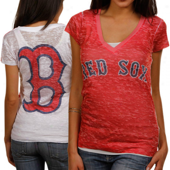 Touch By Alyssa Milano Boston Red Sox Ladies Superfan Iii Sublimated Mere Burnout Premium V-neck T-shirt - Red-white