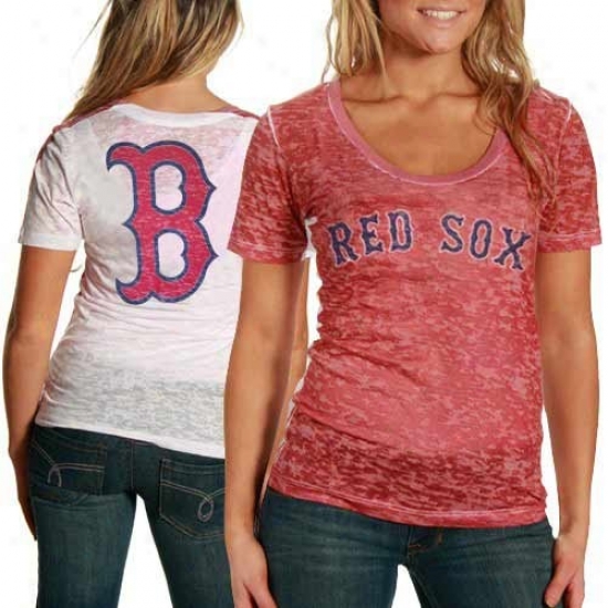 Touch By Alyssa Milano Boston Red Sox Red-whitee Superfan Sheer Burnout Premium T-shirt