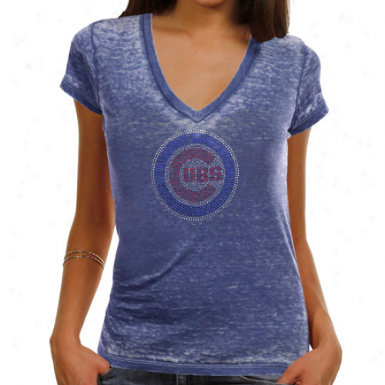 Touch By Alyssa Milano Chicago Cubs Ladies Fade Route Premium Burnout Low V-neck T-shirt - Royal Blue