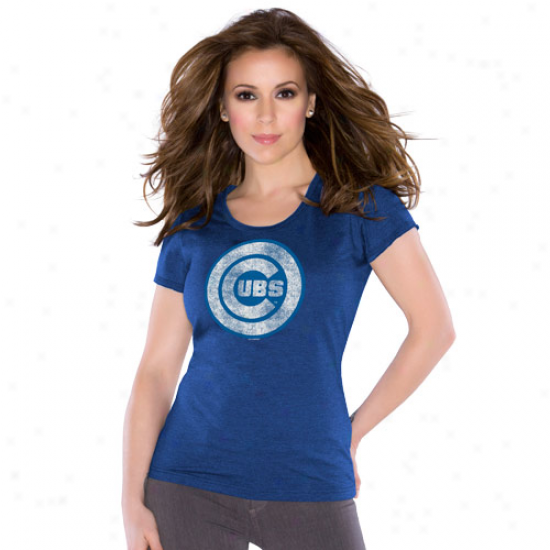 Touch By Alyssa Milano Chicago Cubs Ladies Raw Edge Ribbed T-shirt - Royal Blue