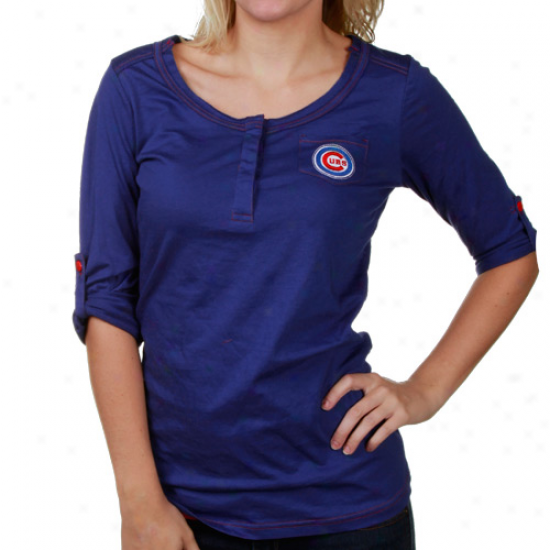 Touch By Alyssa Milano Chicago Cubs Ladies Royal Blue Sideline Henley Convertible Premium Long Sleeve T-shirt