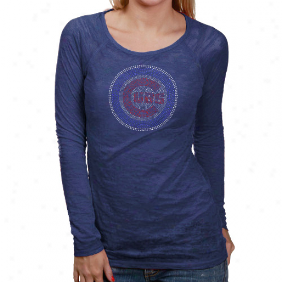 Touch By Alyssa Milano Chicago Cubs Ladies Royal Blue Crystal Premium Long Seleve T-shirt