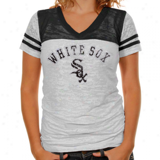 Touch By Alyssa Milano Chicago White Sox Ladies The Coop Football Premium Burnout V-neck T-shirt - White-black