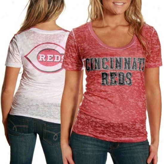 Handle By Alyssa Milano Cincinnati Reds Red-white Superfan Sheer Burnout Premium T-shirt