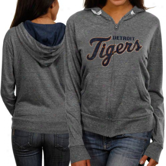 oTuch By Alyssa Milano Detroit Tigers Ladies Ash Tried & True Full Zip Hoodie Sweatshirt