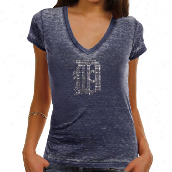 Touch By Alyssa Milano Detroit Tigers Ladies Vanish Route Premium Burnout L0w V-neck T-shirt - Navy Blue