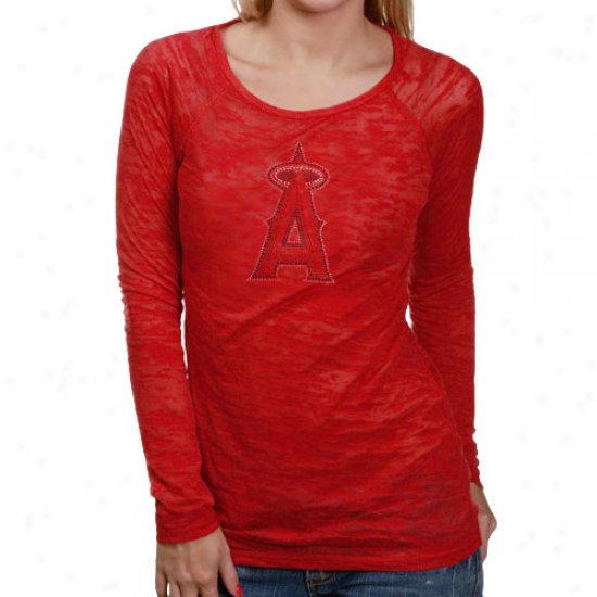 Touch By Alyssa Milano Los Angeles Angels Of Anaheim Ladies Red Crystal Logo Sheer Burnout Premium Long Sleeve T-shirt