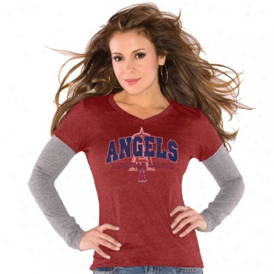 Touch By Alyssa Milano Los Angeles Angels Of Anaheim Ladies Red Double V Triblend Premium T-shirt