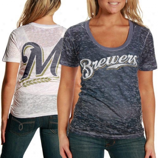 Touch By Alyssa Milano Milwaukee Brewers Nsvy Blue-white Superfan Sublimated Sheer Burnout Premium T-shirt