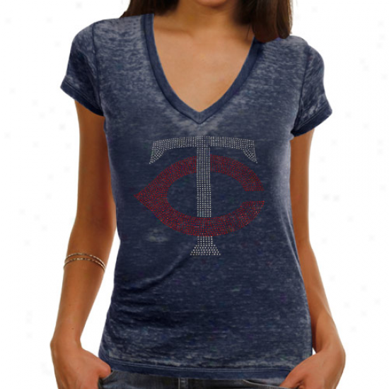 Touch By Alyssa Milano Minnesota Twins Ladies Fade Route Premium Burnout Low V-neck T-shirt - Ships Blue