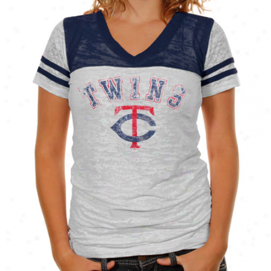 Touch By Alyssa Milano Minnesota Twns Ladies The Confine Football Premium Burrnout V-neck T-shirt - White-navy Blue