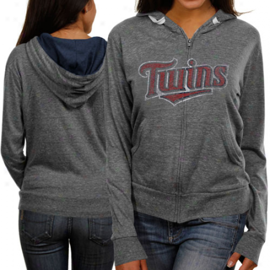 Touch By Alyssa Milano Minnesota Twins Ladies Ash Tried And True Full Zip Hoodie Sweatshirt