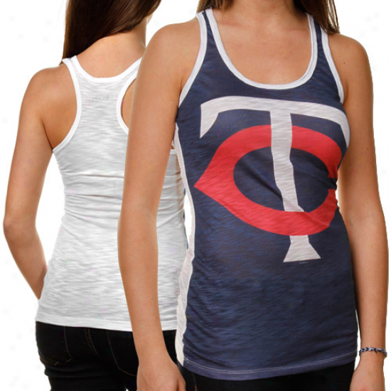 Touch By Alyssa Milano Minnesota Twins Ladies Navy Blue-red One Time Burnout Racerback Tank Top
