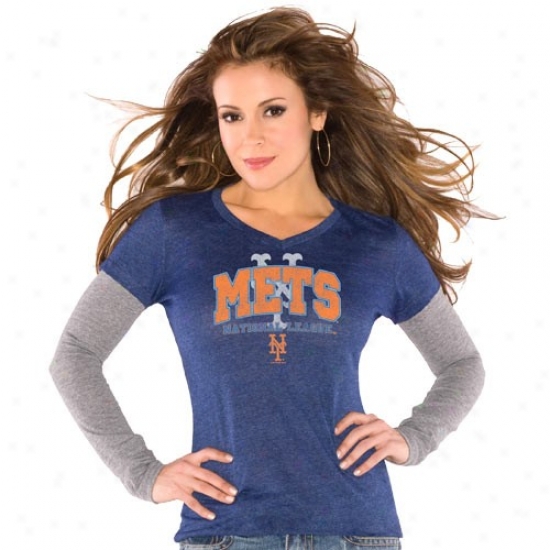 Touch By Alyssa Milano New York Mets Ladies Royal Blue Double V Triblend Premium T-shirt