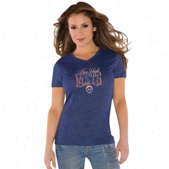 Touch By Alyssa Milano New York Mets Ladies Royal Blue Dazzle V Triblend T-shirt