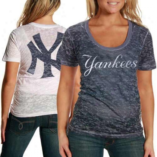 Touch By Alyssa Milano Starting a~ York Yankees  Ladies Sublimated One Tlme Burnout Tank Summit - Navy Blue-white