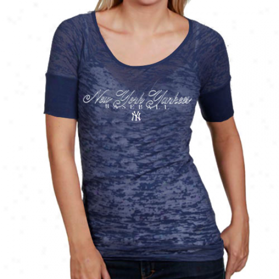 Touch By Alyssa Milano New York Yankees Ladies Sheer Burnout T-shirt - Navy Blue