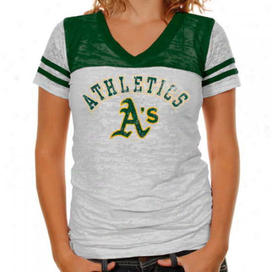 Touch By Alyssa Milano Oakland Athletics Ladies The Confine Football Premium Burnout V-neck T-shirt - White-green