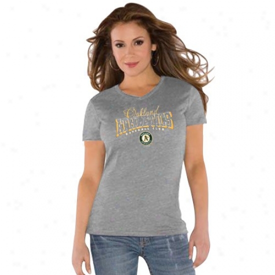 Tinge By Alyssa Milano Oakland Athletics Ladies Ash Dazzle V Triblend T-shirt