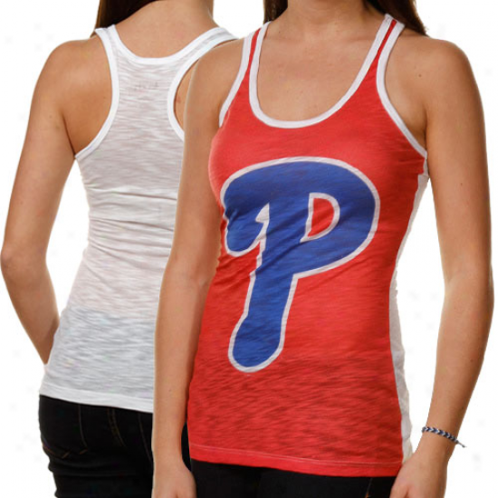 Affect By Alyssa Milano Philadelphia Pillies  Ladies Sublimated One Time Burnout Tank Top - Red-royal Dismal