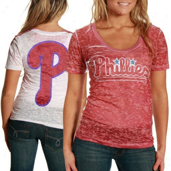 Tkuch By Alyssa Milano Philadelphia Phillies Red-white Superfan Sublimated Sheer Burnout Premium T-shirt