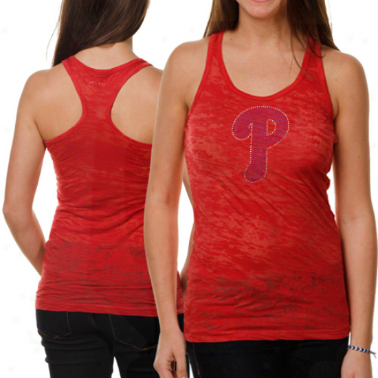 Touch By Alyssa Milano Philadelphia Phillies Ladies Red Sheer Burnout Racerback Tank Top With Crystals