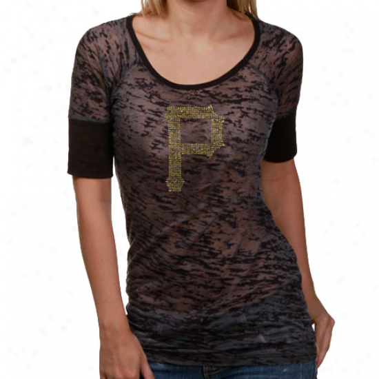 Touch By Alyssa Milano Pittsburgh Pirates Ladies Black Sheer Burnout Crystal Logo Premium T-shirt