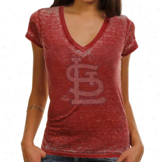 Touch By Alyssa Milano St. Louis Cardinals Ladies Fade Rute Premium Burnout Softly V-neck T-shirt - Red