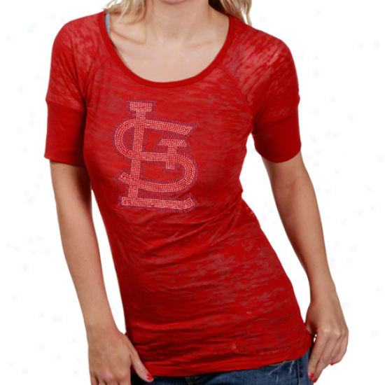 Touch By Alyssa Milano St. Louis Cardinals Ladies Red Crystal Logo Sheer Burnout Annual rate   T-shitr