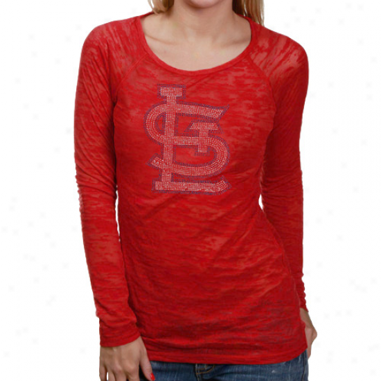 Touch By Alyssa Milano St. Louis Cardinals Ladies Red Crystal Logo Sheer Burnout Premium Long Sleeve T-shirt