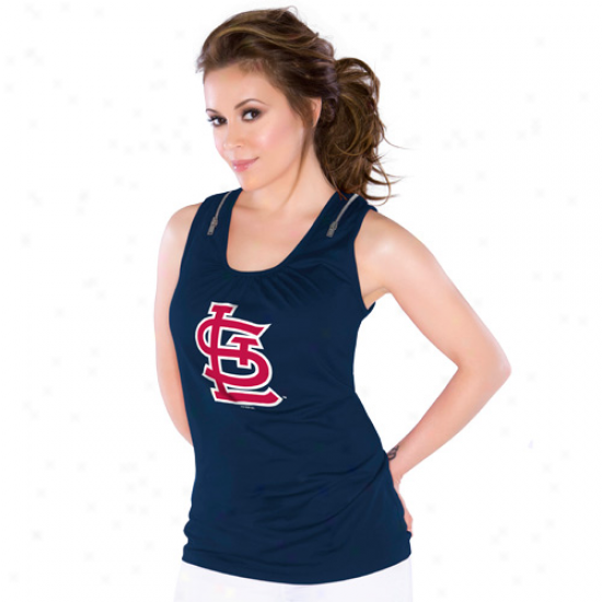 Touch By Alyssa Milaon St. Louis Cardinals Lades Navy Blue Zipper Premium Tank Top