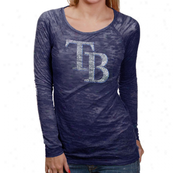 Touch By Alyssa Milano Tampa Bay Rays Ladies Navy Blue Sheer Burnout Crystal Logo Premium T-shirt