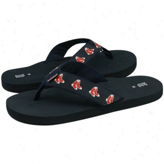 Vineyard Vines Bostn Red Sox Men's Navy Blue Team Logo Flip Flops