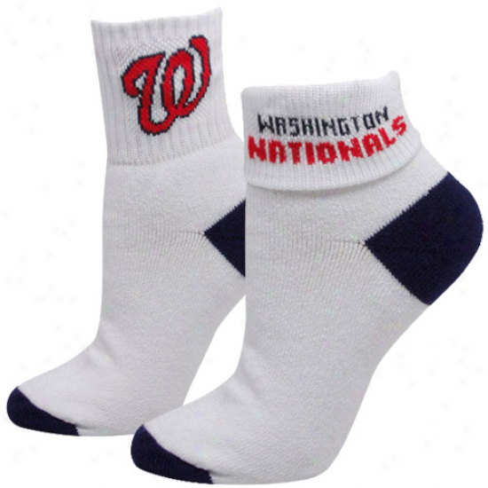 Washington Nationals Ladies White-navy Blue Roll-down Socks