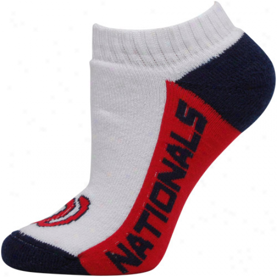 Washington Nationals Womens Color Block Script Ankle Socks - White