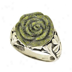 Connemara Marble Carved Rose Ring Skze 6-rose