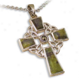 Connemara Marble Trinity Cross Pendant Necklace