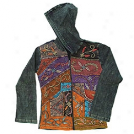 Folk Art Ladies Hooded Jacket Small-black