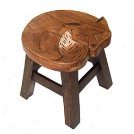 Hand Carved Wood Fo xStool