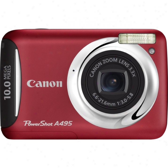 Canon Powershot A495 10 Megapixel Compact Camera - 6.60 Mm-21.60 Mm - Red