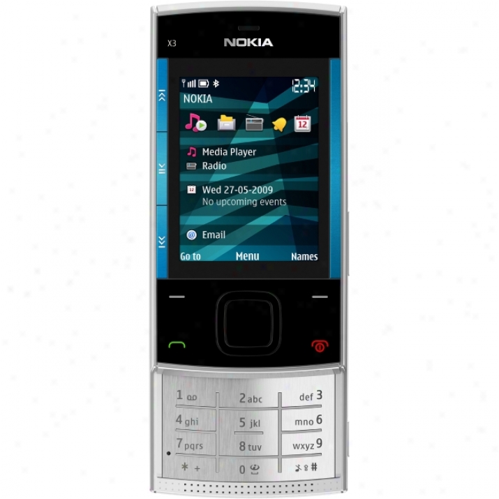 Nokia X3 Cellular Phone - Glide - Silver Blue