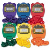 Water-resistqbt Stopwatches, 1/100 Second, Assorted Flag, 6 Per Set