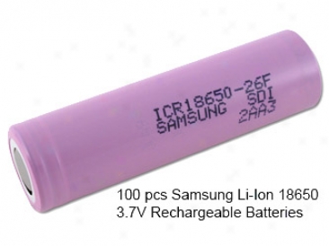 100pcs Samsung Li-ion 18650 Cylindrical 3.7v 2600mah (icr18650-26f) Flat Top Rechargeable Batteries