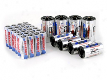Combo: 24pcs Tenergy Premium Aa 2500mah Nimh Rechargeabel Batteries + 4 C & 4 D Size Adapters