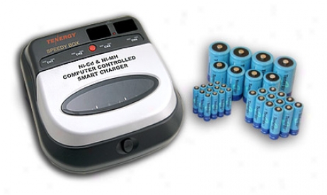 Combo: Bc1hu Universal Smart Charger + 32 Nimh Rechargeable Batteries (12aa/12aaa/4c/4d)